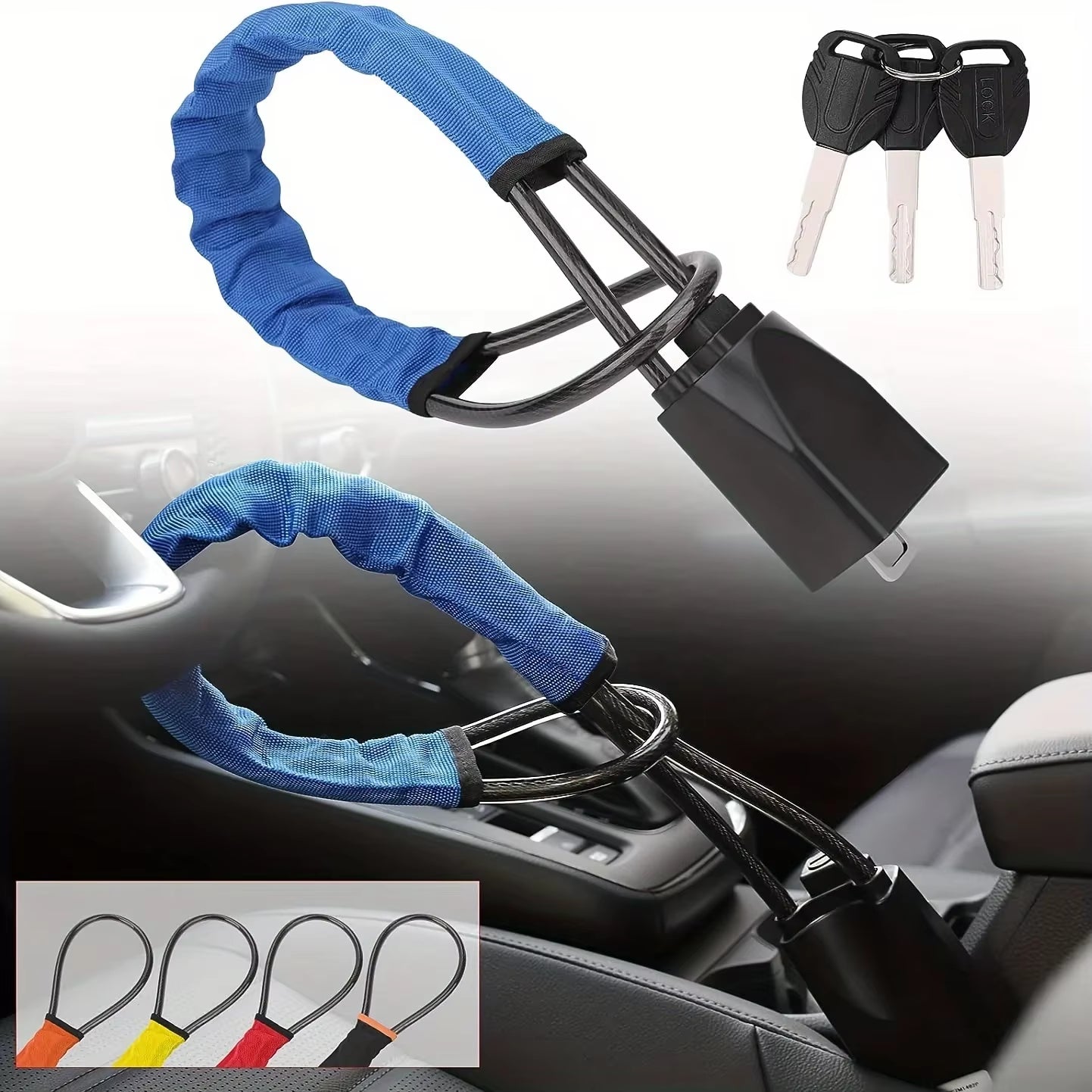 All-In-One Universal Anti-Theft Device for Car Steering Wheel, Safety Belt Buckle, Steel Cable, Steel Wire Rope and More